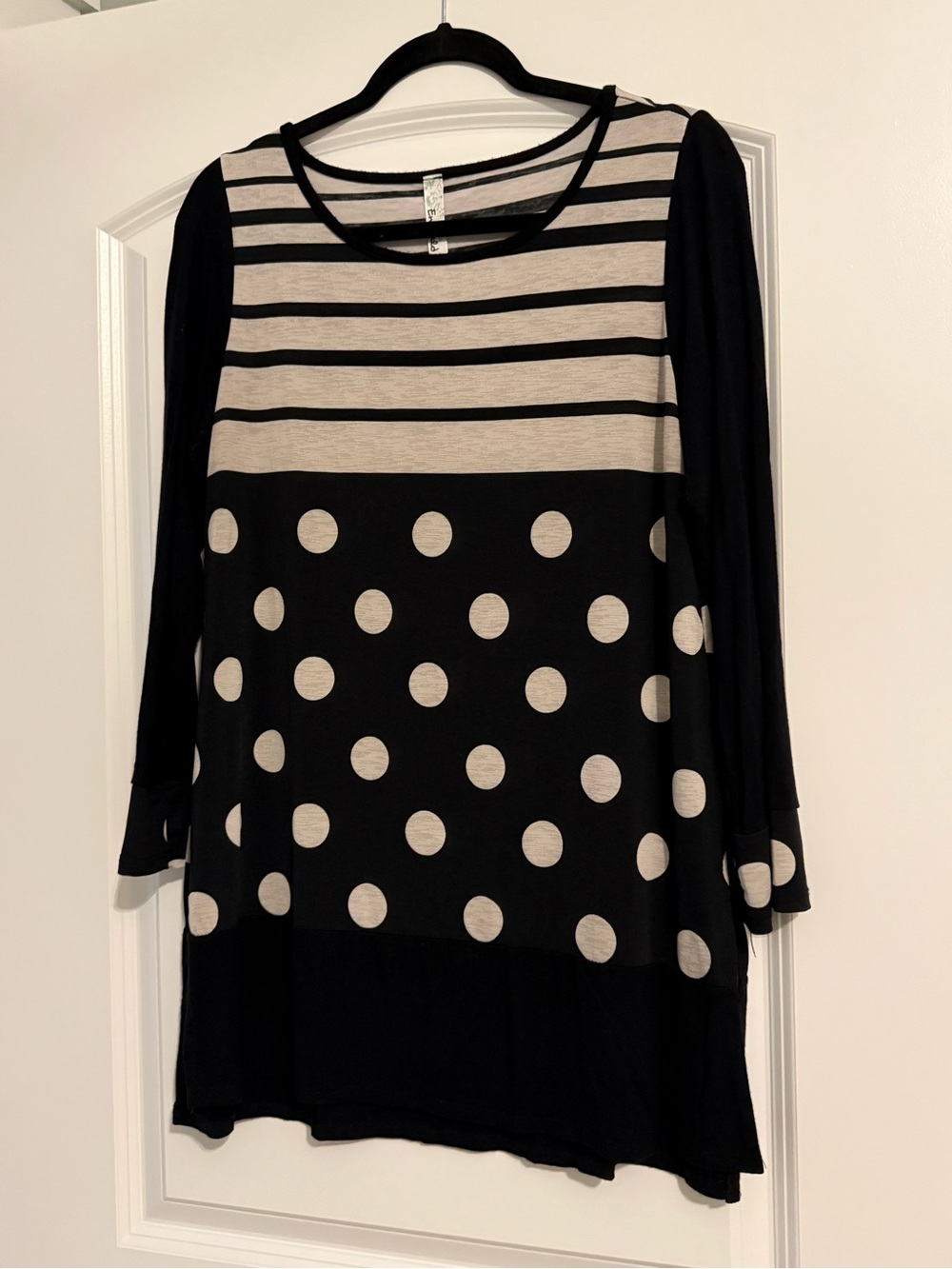 Emerald Black and Cream Mixed Stripe & Polka Dot Tunic